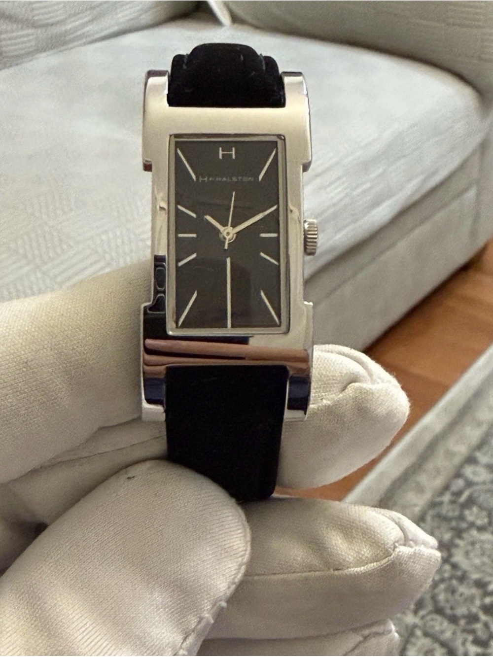 H by Halston Rectangular Tank Watch Black Dial Silver 20mm x 44mm 12170
